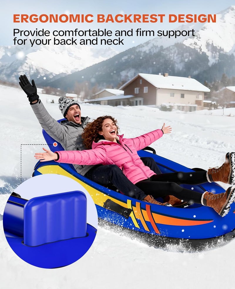 GRENACU 2 Person Inflatable Snow Sled with Premium Canvas Cover, Snow Tubes for Sledding Heavy Duty with Backrest and Handles for Adults, Winter Outdoor Toys Gifts for Boys Girls Family - Image 5